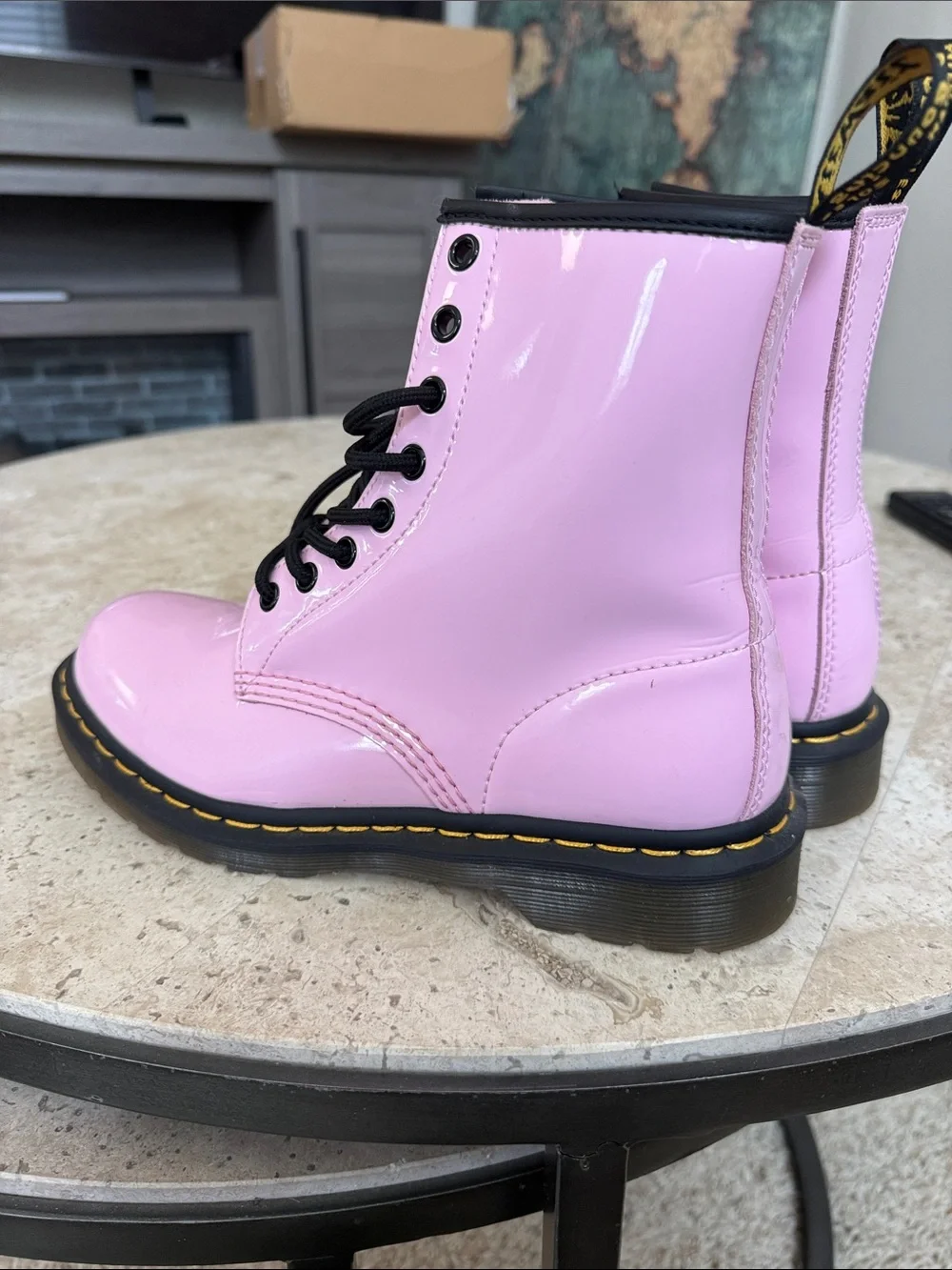 Dr. Martens Pink Patent Lace-Up Combat Boots - Picture 3 of 3